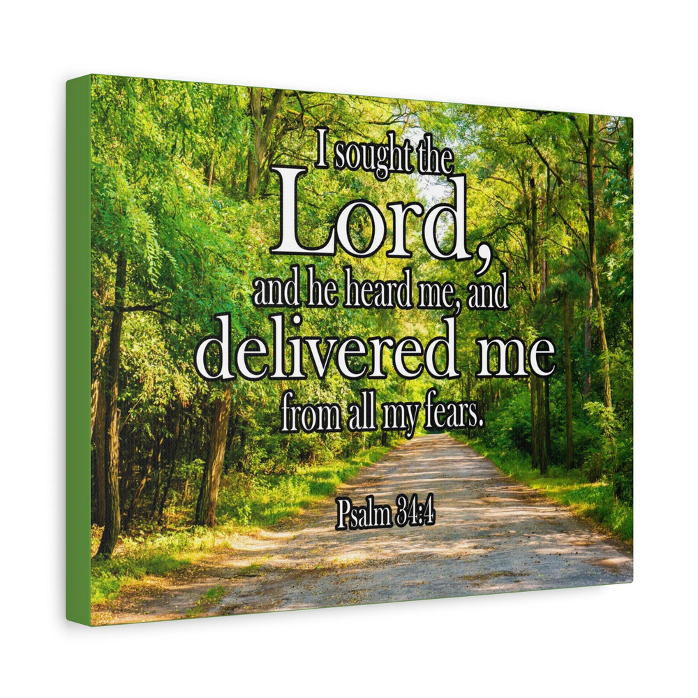 Scripture Canvas Lord Delivered Me Psalm 34:4 Christian Wall Art Bible Verse